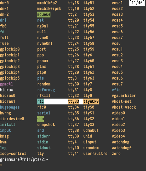 Alacritty in vim mode visually selecting some stuff in /dev